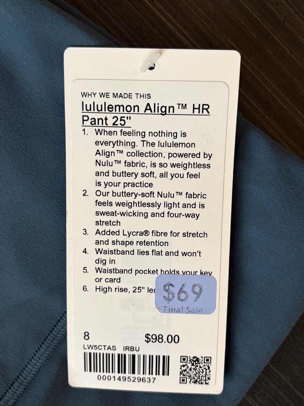 NWT Lululemon Align Pant 25” - Slate Blue - Picture 4 of 4